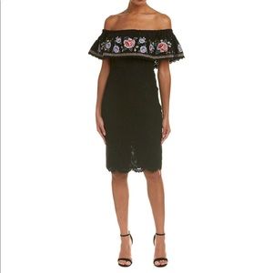 Anthro Champagne & Strawberry Lace Sheath Dress